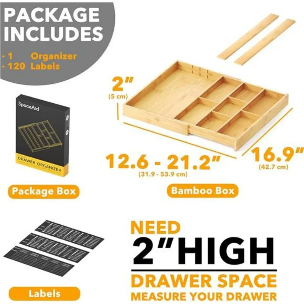 Expandable bamboo silverware drawer organizer utensil flatware cutlery tray hold